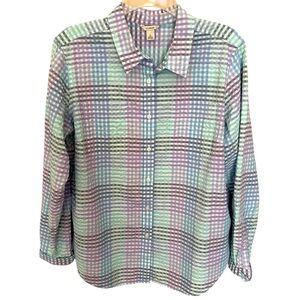 L.L. Bean Multicolor Plaid Crinkle Cotton Button Down Long Sleeve Shirt Size L